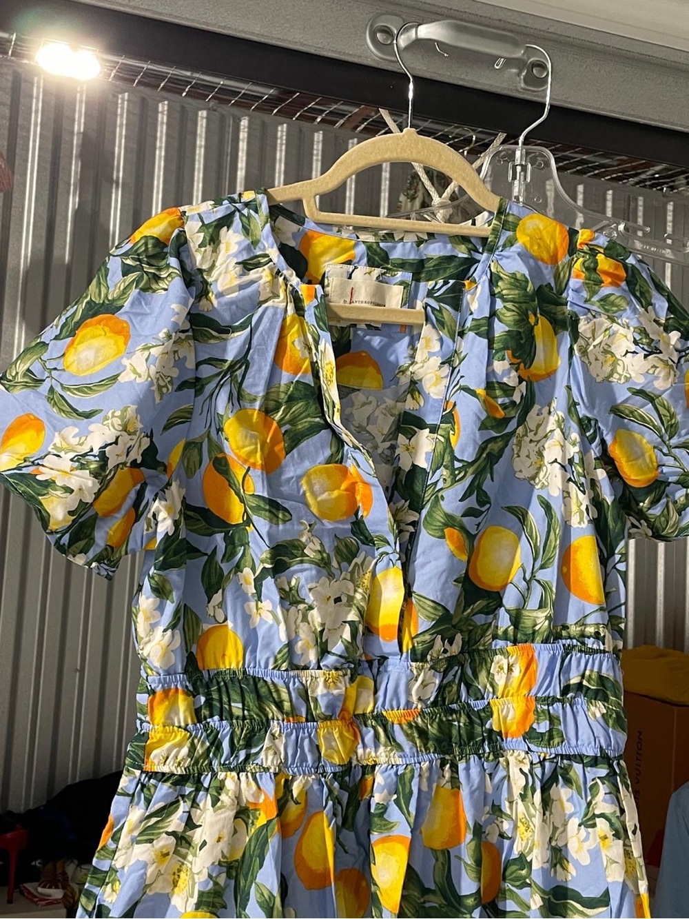 Anthropologie Blue Lemon-Print V-Neck Maxi Dress - Picture 3 of 5